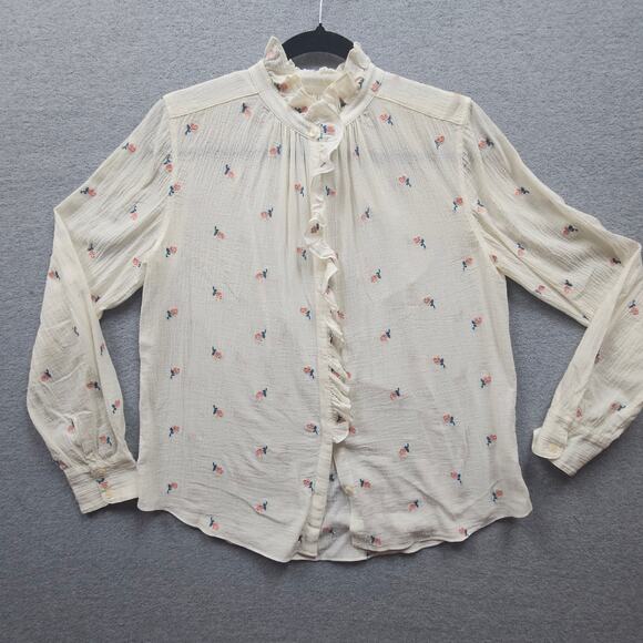 Small La Vie Rebecca Taylor Anthropologie Rosebud Embroidered Ruffled Button Top - Picture 2 of 9